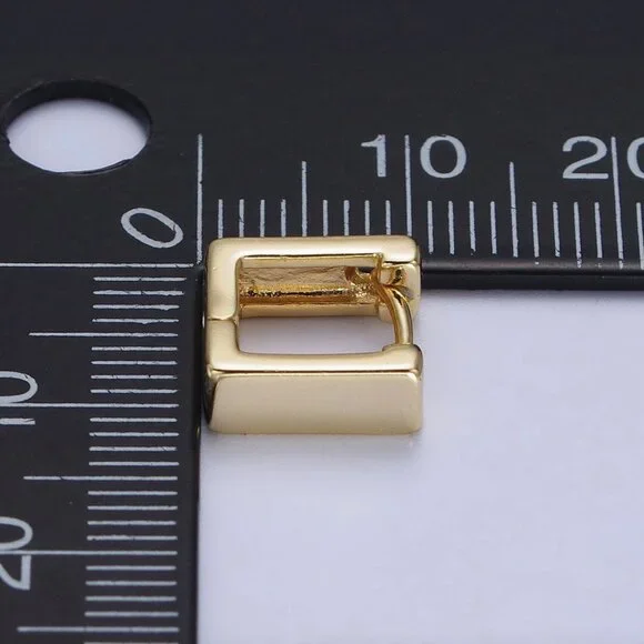 14K Gold Filled 10mm Mini Square Cartilage Huggie Hoop Earrings, Minimalist - Picture 3 of 4